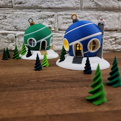 Leuchtende Wetskugel "Winterhaus" | Teelichthalter Deko