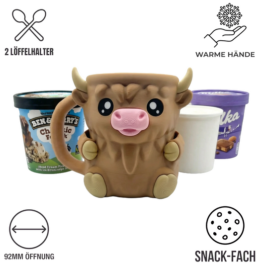 Hochlandrind Eisbecher-Halter | 3D-Druck | Nie wieder kalte Hände