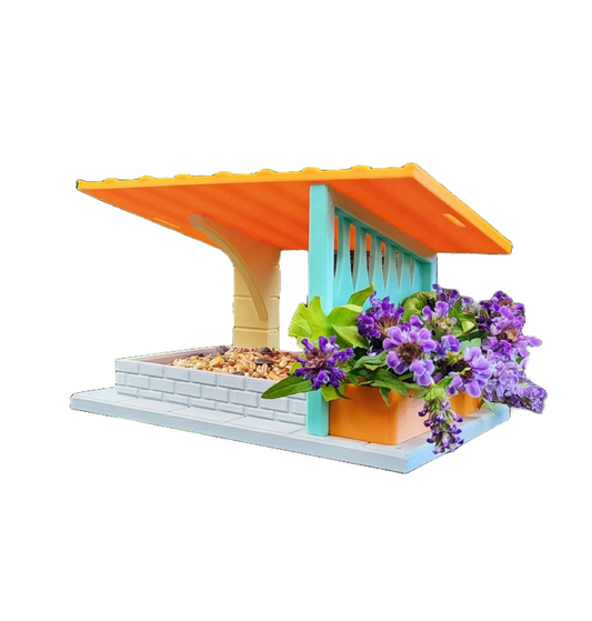 Vogelfutterhaus "Garten-Terrasse" mit Blumenkasten – Dein stilvoller Futterplatz für Vögel!