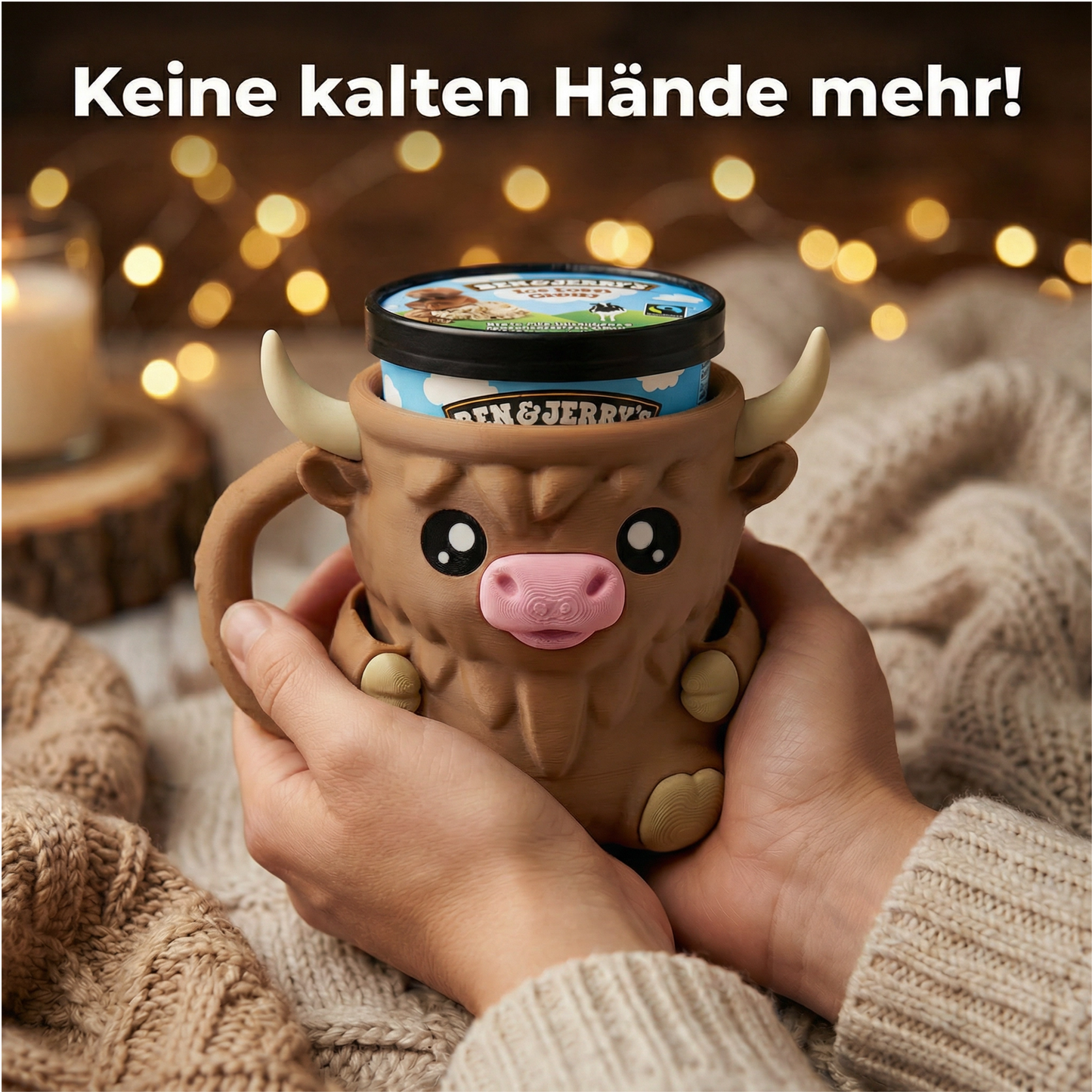 Hochlandrind Eisbecher-Halter | 3D-Druck | Nie wieder kalte Hände