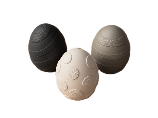 Fuzzy Eggs decorative objects: Tactile elegance in three designs